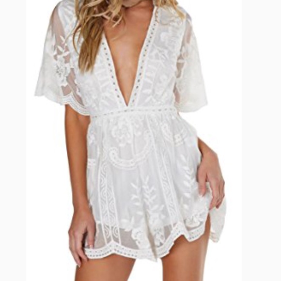 white lace shorts romper
